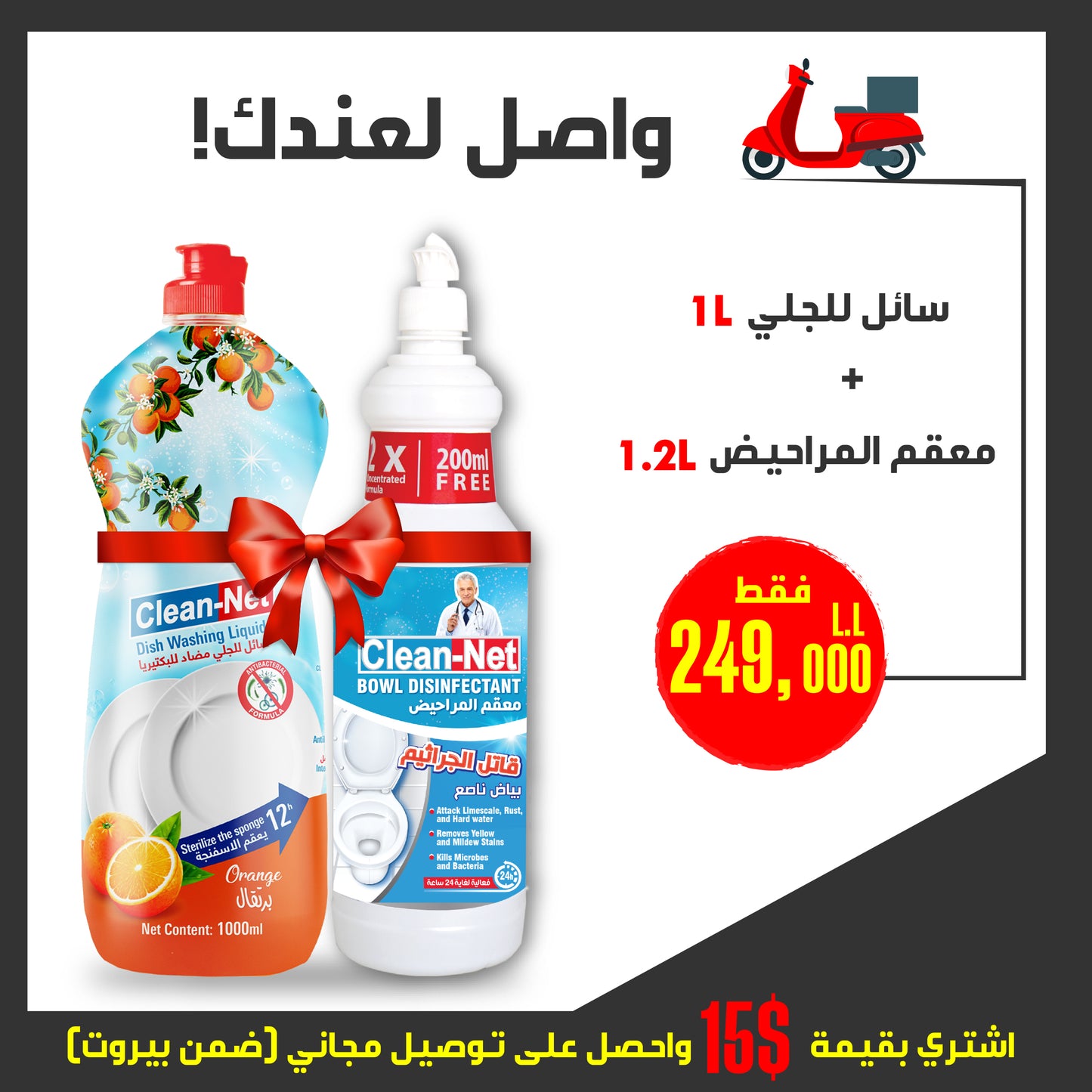 Clean-Net Dishwash Liquid 1L + Clean-Net Bowl Disinfectant 1.2 L Offer