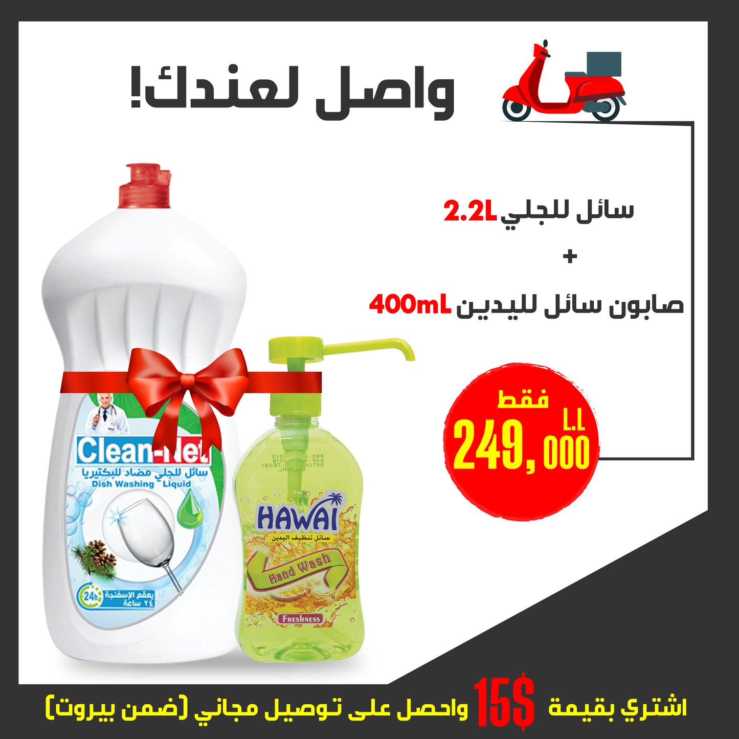 Clean-Net Dishwash Liquid 2.2 L + Hawaii Hand Wash 450 ML Offer