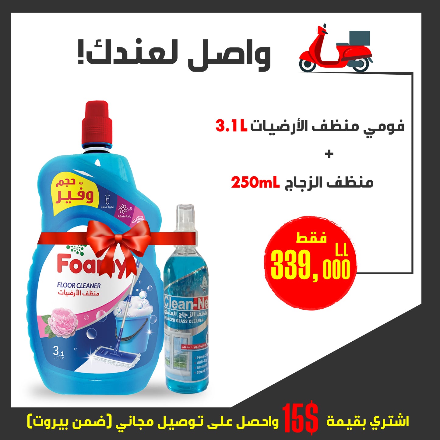 Foamy Floor Cleaner 3.1 L + Clean Net Glass Cleaner 250 ML Offer