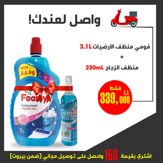 Foamy Floor Cleaner 3.1 L + Clean Net Glass Cleaner 250 ML Offer